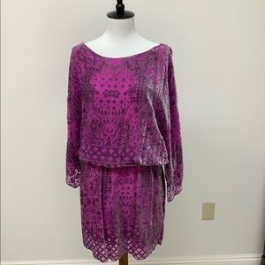 Hale Bob Fuchsia Velvet Burnout Belted Dress